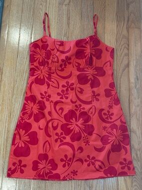 VTG Hawaiian Floral Cami Mini Sundress Jade Fashions red Cotton Womens small
